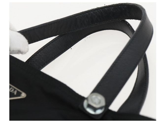 Borsa Tote PRADA Nylon Nero Argento Auth 160710 - vista 8