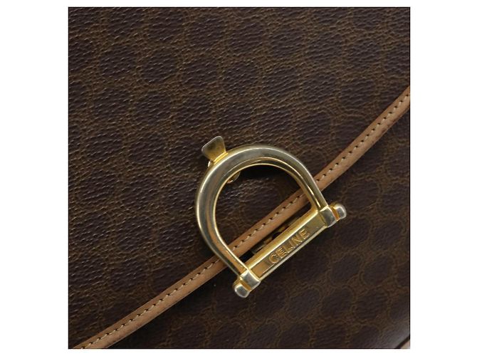 Céline Borsa a mano in tela Macadam CELINE in pelle PVC marrone oro Auth 158419 D'oro - vista 14