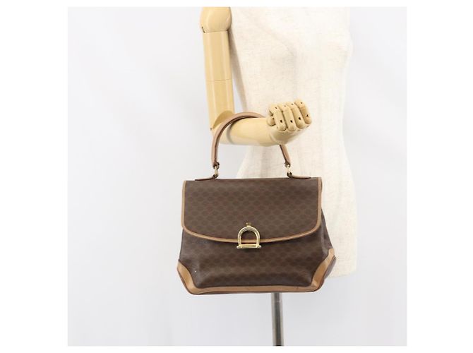 Céline Borsa a mano in tela Macadam CELINE in pelle PVC marrone oro Auth 158419 D'oro - vista 23