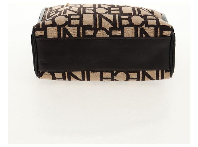 Céline Borsa a Spalla CELINE Blazon in Tela Marrone Oro Auth 158910V D'oro - vista 10
