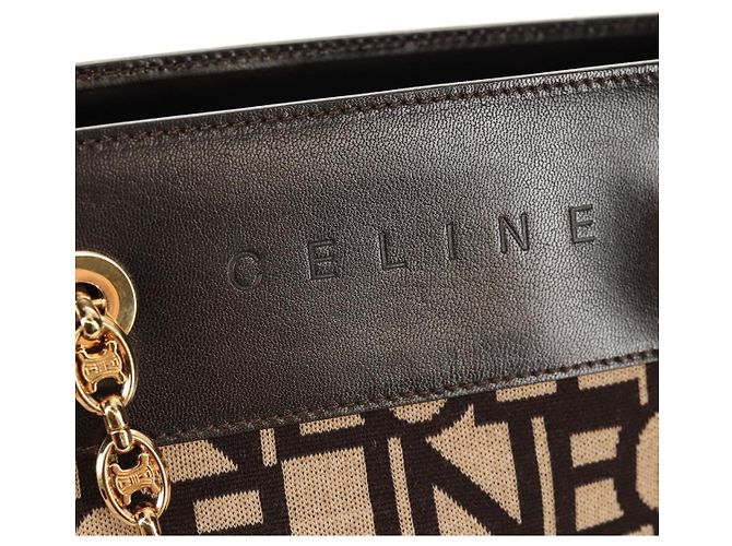 Céline Borsa a Spalla CELINE Blazon in Tela Marrone Oro Auth 158910V D'oro - vista 15