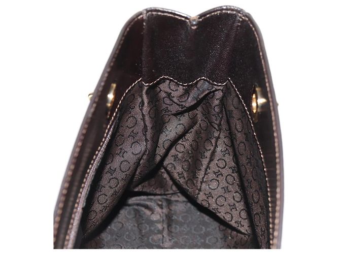 Céline Borsa a Spalla CELINE Blazon in Tela Marrone Oro Auth 158910V D'oro - vista 19