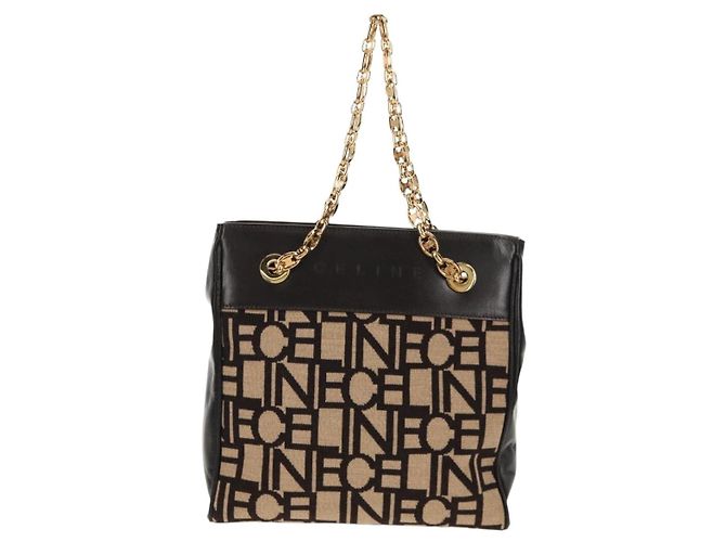 Céline Borsa a Spalla CELINE Blazon in Tela Marrone Oro Auth 158910V D'oro - vista 2