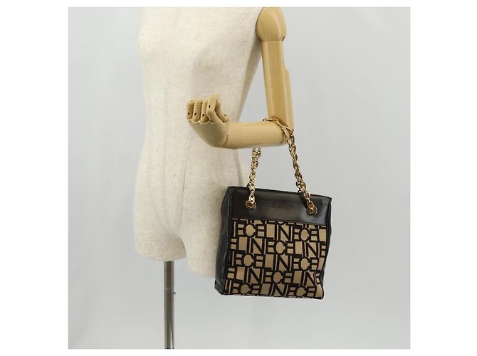 Céline Borsa a Spalla CELINE Blazon in Tela Marrone Oro Auth 158910V D'oro - vista 23
