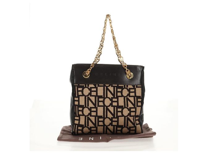 Céline Borsa a Spalla CELINE Blazon in Tela Marrone Oro Auth 158910V D'oro - vista 24