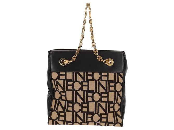 Céline Borsa a Spalla CELINE Blazon in Tela Marrone Oro Auth 158910V D'oro - vista 3
