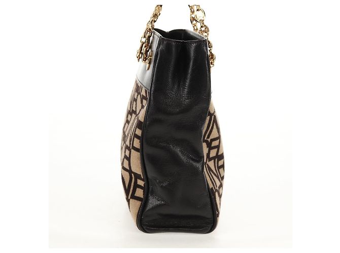 Céline Borsa a Spalla CELINE Blazon in Tela Marrone Oro Auth 158910V D'oro - vista 4
