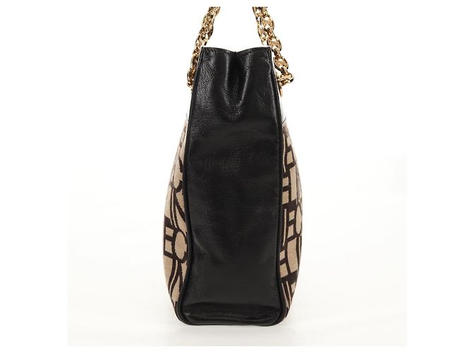 Céline Borsa a Spalla CELINE Blazon in Tela Marrone Oro Auth 158910V D'oro - vista 5