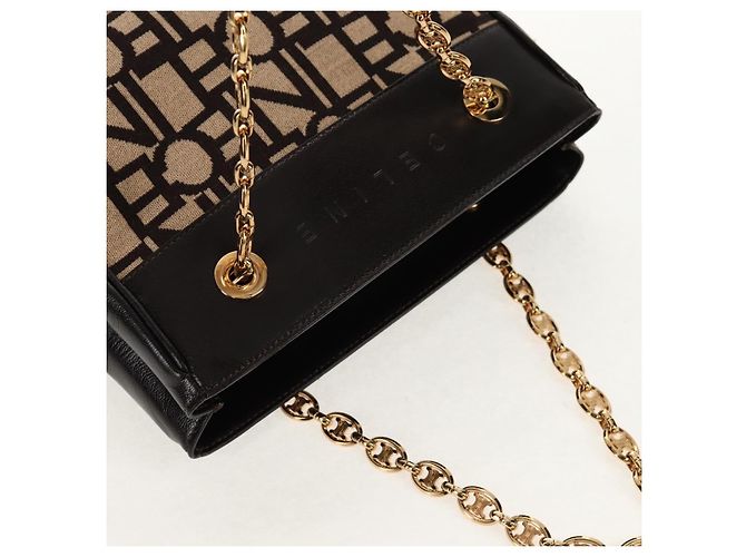 Céline Borsa a Spalla CELINE Blazon in Tela Marrone Oro Auth 158910V D'oro - vista 6