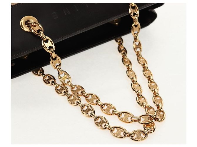Céline Borsa a Spalla CELINE Blazon in Tela Marrone Oro Auth 158910V D'oro - vista 7