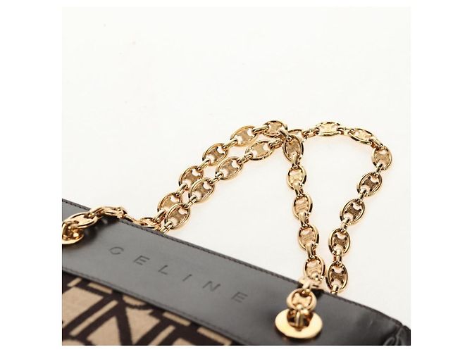 Céline Borsa a Spalla CELINE Blazon in Tela Marrone Oro Auth 158910V D'oro - vista 8