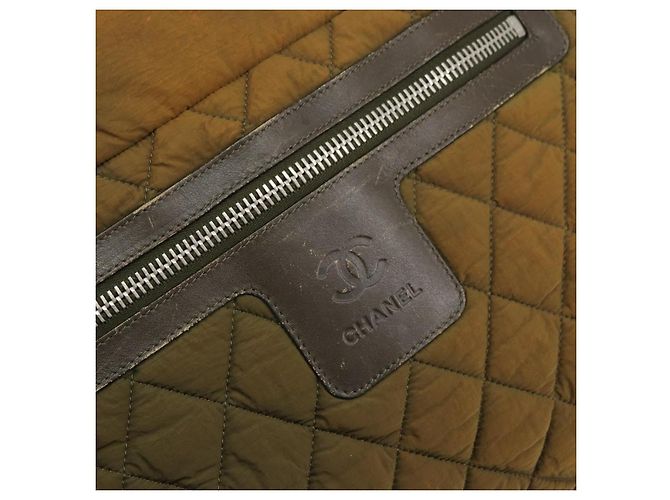 CHANEL Matelassé Coco Cocoon GM Borsa Tote Nylon Khaki Argento CC Auth 157319 Cachi - vista 14