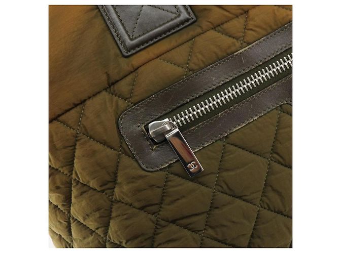 CHANEL Matelassé Coco Cocoon GM Borsa Tote Nylon Khaki Argento CC Auth 157319 Cachi - vista 15