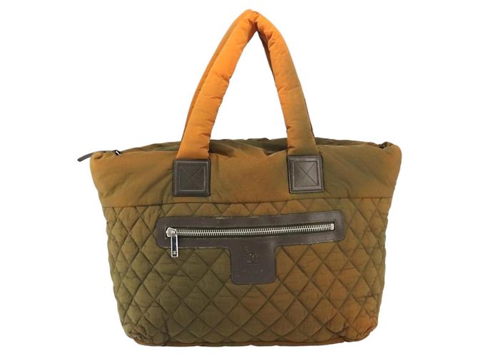 CHANEL Matelassé Coco Cocoon GM Borsa Tote Nylon Khaki Argento CC Auth 157319 Cachi - vista 2