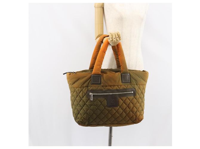 CHANEL Matelassé Coco Cocoon GM Borsa Tote Nylon Khaki Argento CC Auth 157319 Cachi - vista 26