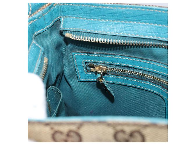 Borsa a Spalla GG Canvas GUCCI Beige Turchese Blu Oro 141506 Auth BA9062 D'oro - vista 19