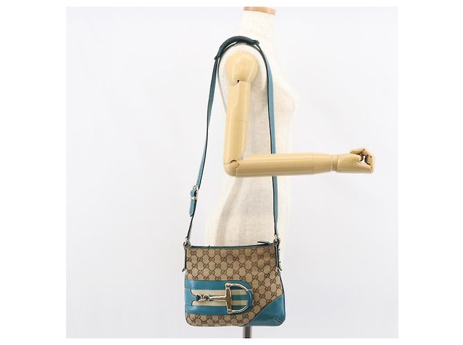 Borsa a Spalla GG Canvas GUCCI Beige Turchese Blu Oro 141506 Auth BA9062 D'oro - vista 22