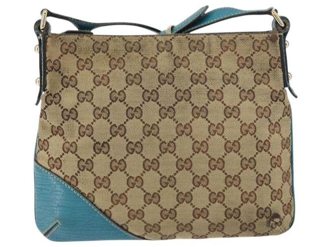 Borsa a Spalla GG Canvas GUCCI Beige Turchese Blu Oro 141506 Auth BA9062 D'oro - vista 3