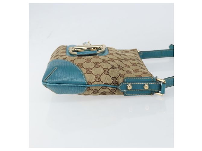 Borsa a Spalla GG Canvas GUCCI Beige Turchese Blu Oro 141506 Auth BA9062 D'oro - vista 4