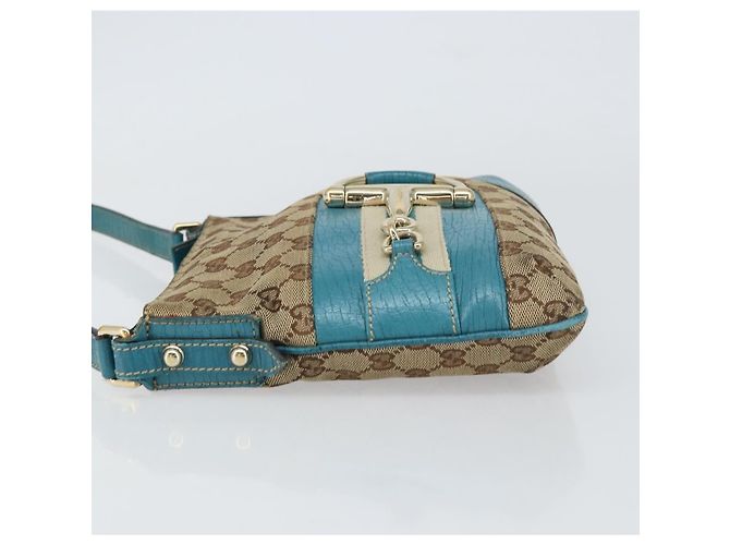 Borsa a Spalla GG Canvas GUCCI Beige Turchese Blu Oro 141506 Auth BA9062 D'oro - vista 5
