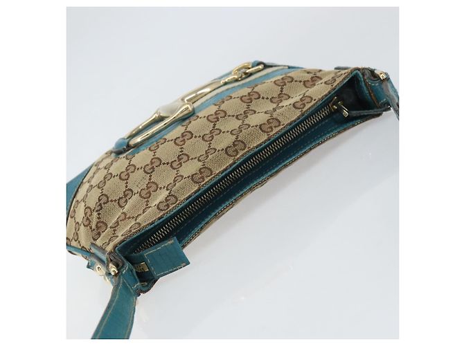 Borsa a Spalla GG Canvas GUCCI Beige Turchese Blu Oro 141506 Auth BA9062 D'oro - vista 6