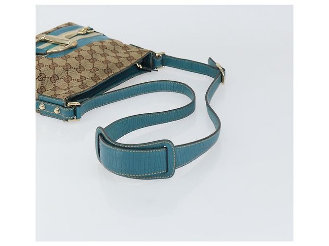 Borsa a Spalla GG Canvas GUCCI Beige Turchese Blu Oro 141506 Auth BA9062 D'oro - vista 7
