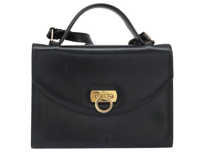 Borsa a Spalla Salvatore Ferragamo Gancini in Pelle 2 in 1 Nera Oro Auth 156467 - vista 2