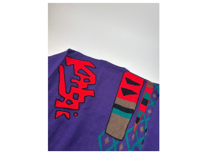 Autre Marque Pull en laine vintage Kansai abstrait violet rouge vert M - vue 11