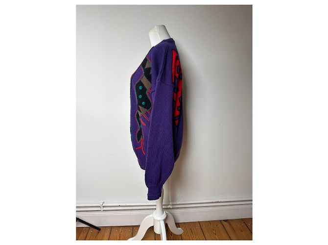 Autre Marque Pull en laine vintage Kansai abstrait violet rouge vert M - vue 3