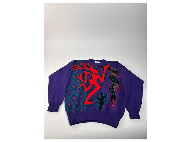 Autre Marque Pull en laine vintage Kansai abstrait violet rouge vert M - vue 5