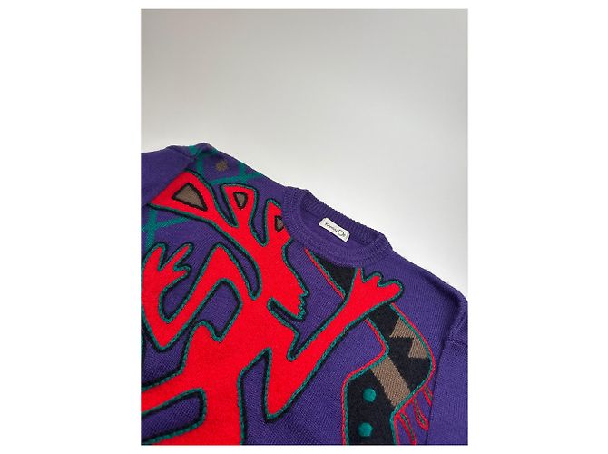 Autre Marque Pull en laine vintage Kansai abstrait violet rouge vert M - vue 6