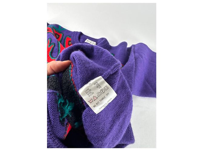 Autre Marque Pull en laine vintage Kansai abstrait violet rouge vert M - vue 8