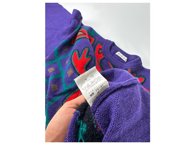 Autre Marque Pull en laine vintage Kansai abstrait violet rouge vert M - vue 9