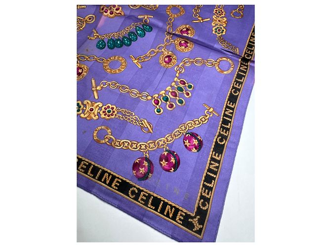 Céline Sciarpa Vintage Celine Parigi Viola Oro Porpora - vista 4