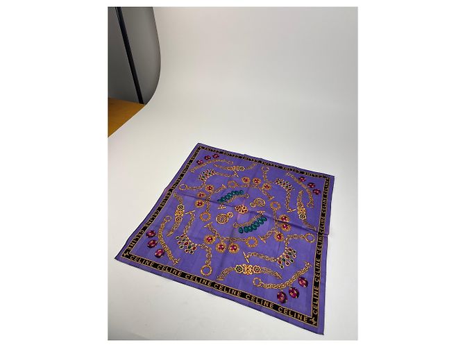 Céline Sciarpa Vintage Celine Parigi Viola Oro Porpora - vista 7