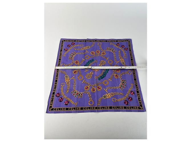 Céline Sciarpa Vintage Celine Parigi Viola Oro Porpora - vista 8