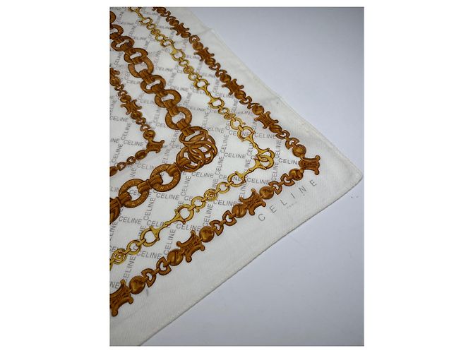 Céline Sciarpa Barocca Vintage Celine Bianco dorato D'oro - vista 2