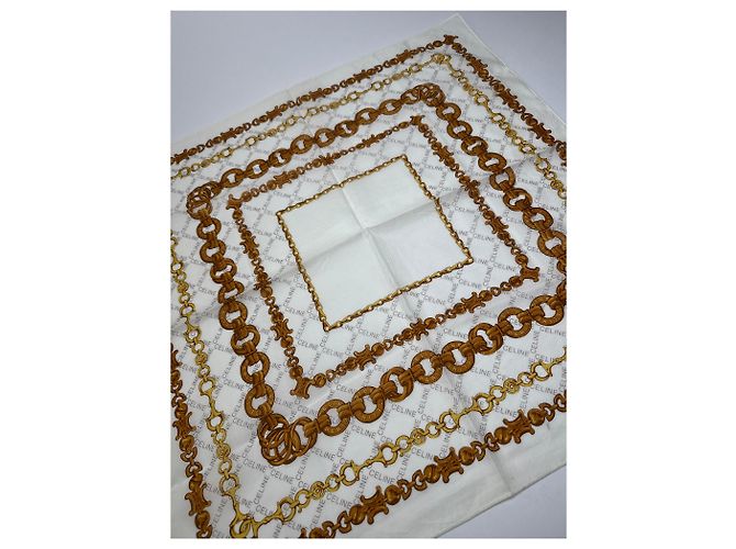 Céline Sciarpa Barocca Vintage Celine Bianco dorato D'oro - vista 3