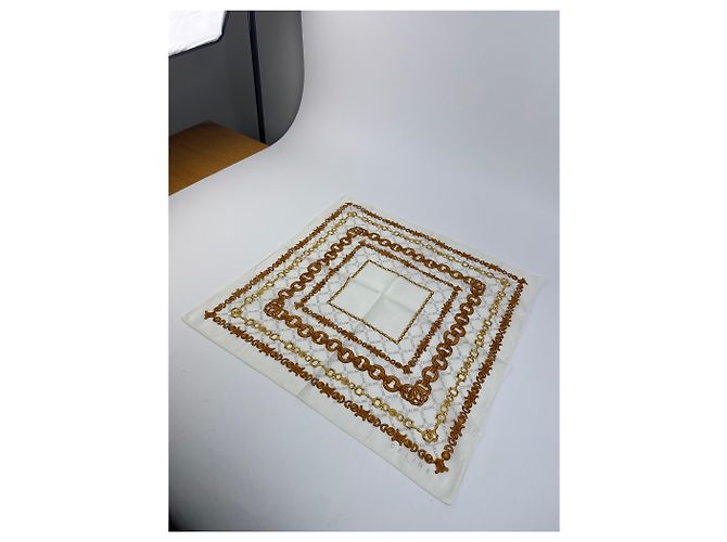 Céline Sciarpa Barocca Vintage Celine Bianco dorato D'oro - vista 4