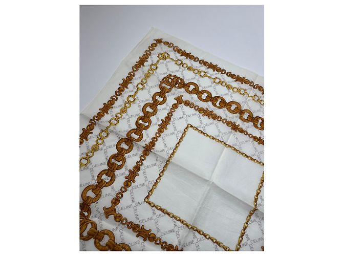Céline Sciarpa Barocca Vintage Celine Bianco dorato D'oro - vista 6