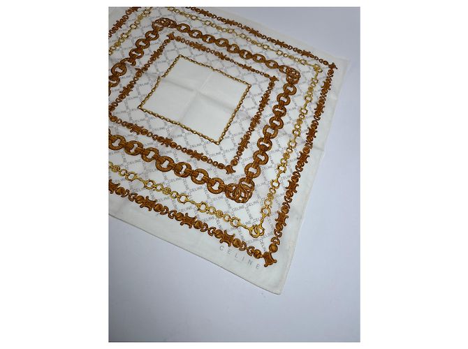 Céline Sciarpa Barocca Vintage Celine Bianco dorato D'oro - vista 7