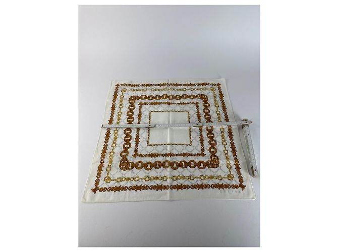 Céline Sciarpa Barocca Vintage Celine Bianco dorato D'oro - vista 9
