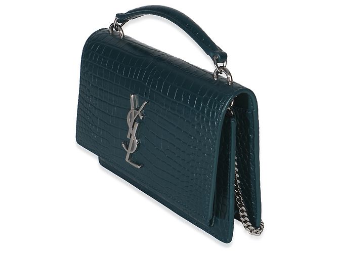 Cartera de cadena Monogram Sunset en piel de ternera con estampado de cocodrilo teal de Saint Laurent - Ansicht 3
