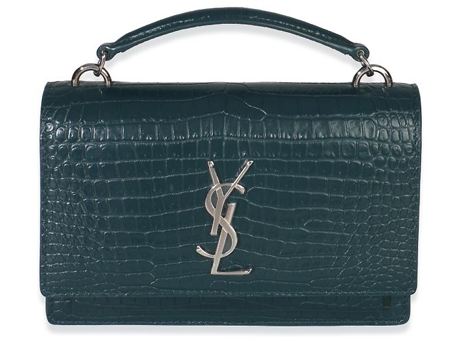 Cartera de cadena Monogram Sunset en piel de ternera con estampado de cocodrilo teal de Saint Laurent - Ansicht 6