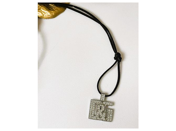 Iconico collier DOLCE & GABBANA “Overlap” cordino camoscio nero e sawarovski Argento - vista 10