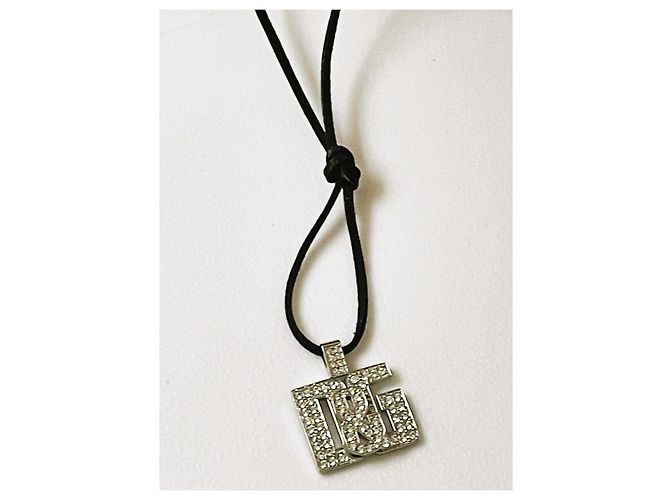 Iconico collier DOLCE & GABBANA “Overlap” cordino camoscio nero e sawarovski Argento - vista 12