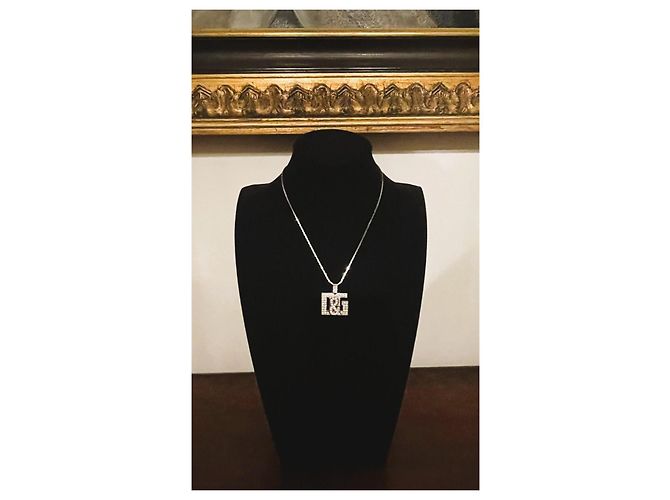 Iconico collier DOLCE & GABBANA “Overlap” cordino camoscio nero e sawarovski Argento - vista 3