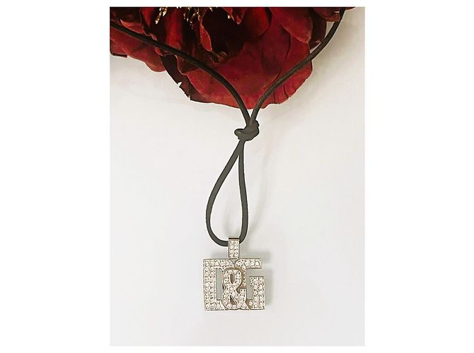 Iconico collier DOLCE & GABBANA “Overlap” cordino camoscio nero e sawarovski Argento - vista 5