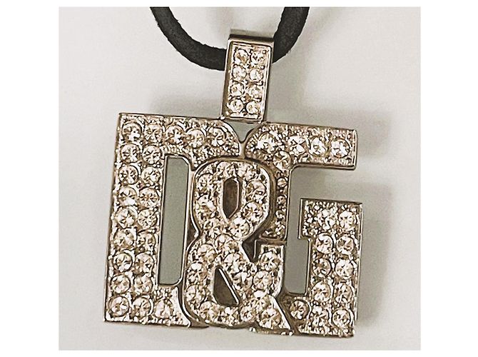 Iconico collier DOLCE & GABBANA “Overlap” cordino camoscio nero e sawarovski Argento - vista 8