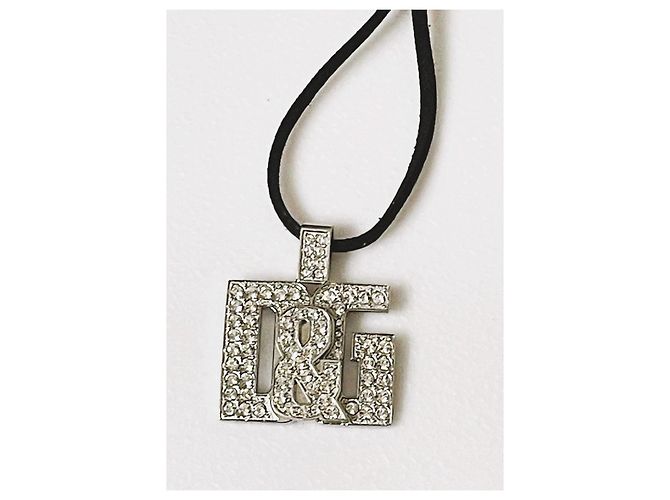 Iconico collier DOLCE & GABBANA “Overlap” cordino camoscio nero e sawarovski Argento - vista 9